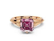 Solitaire Engagement Ring Setting for Fancy Pink Asscher Cut Center with Milgrain Cathedral Band and Prong Head in Rose Gold