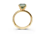 Solitaire Engagement Ring Setting for Fancy Green Asscher Cut Center with XO Engraved Band and Prong Head in Yellow Gold