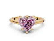 Solitaire Engagement Ring Setting for Fancy Pink Heart-Shaped Center with Cathedral Band and Prong Head in Yellow Gold