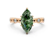 Solitaire Engagement Ring Setting for Fancy Green Marquise Center with Beaded Bezel Station Band and Prong Head in Rose Gold
