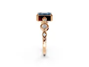 Vintage Station Engagement Ring Setting for Fancy Blue Emerald Cut Center with Accents and Prong Head in Rose Gold
