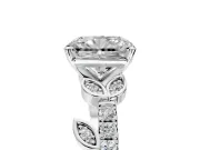 Leaf Motif Engagement Ring Setting for Radiant Cut Center with Pave Band and Prong Head in Sterling Silver