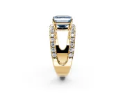 Solitaire Engagement Ring Setting for Fancy Blue Asscher Cut Center with Wide-Open Split Shank and Prong Head in Yellow Gold