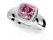 Solitaire Engagement Ring Setting for Fancy Pink Cushion Cut Center with Wide Band and Bezel Head in Platinum
