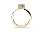 Hidden Halo Engagement Ring Setting for Princess Cut Center with Wide Flat Plain Band and Prong Head in Yellow Gold
