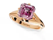 Solitaire Engagement Ring Setting for Fancy Pink Asscher Cut Center with Milgrain Cathedral Band and Prong Head in Rose Gold