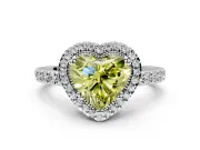 Halo Engagement Ring Setting for Fancy Yellow Heart-Shaped Center with Inner Milgrain Border and Prong Head in Platinum