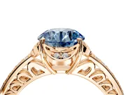 Floral Engagement Ring Setting for Fancy Blue Round Cut Center with Four Accent Clusters and Prong Head in Rose Gold