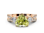 3 Stone Engagement Ring Setting for Fancy Yellow Heart-Shaped Center with Pave Split Shank and Prong Head in Rose Gold