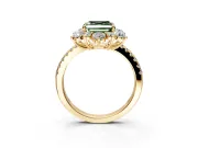 Floral Halo Engagement Ring Setting for Fancy Green Asscher Cut Center with Pave Accents and Prong Head in Yellow Gold