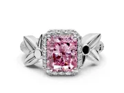 Halo Engagement Ring Setting for Fancy Pink Radiant Cut Center with Floral Band and Prong Head in Platinum