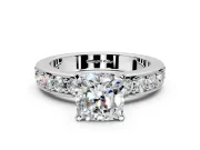 Solitaire Engagement Ring Setting for Cushion Cut Center with Channel-Set Accents and Prong Head in White Gold