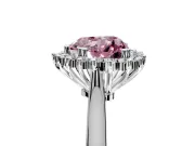 Starburst Halo Engagement Ring Setting for Fancy Pink Heart-Shaped Center with Thin Round-Wire Band and Prong Head in Sterling Silver
