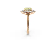 Small-Accent Cluster Halo Engagement Ring Setting for Fancy Yellow Radiant Cut Center with Plain Band and Prong Head in Rose Gold