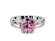 Solitaire Engagement Ring Setting for Fancy Pink Round Cut Center with Channel Baguette Band and Prong Head in Platinum