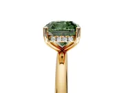 Hidden Halo Engagement Ring Setting for Fancy Green Cushion Cut Center with Thin Round-Wire Band and Prong Head in Yellow Gold