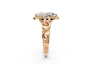 Halo Engagement Ring Setting for Marquise Center with Open Scroll Shoulders and Prong Head in Rose Gold