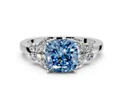 Solitaire Engagement Ring Setting for Fancy Blue Cushion Cut Center with Marquise Flower Shoulders and Prong Head in Sterling Silver