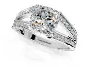 Split Shank Engagement Ring Setting for Cushion Cut Center with Pave Split Shank and Prong Head in Platinum