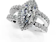 Halo Engagement Ring Setting for Marquise Center with Wide-Open Pave Split Shank and Prong Head in Sterling Silver