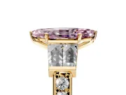 Channel-Set Engagement Ring Setting for Fancy Pink Marquise Center with Baguette Band and Prong Head in Yellow Gold