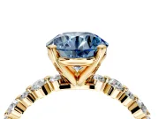 Solitaire Engagement Ring Setting for Fancy Blue Round Cut Center with Alternating Size Accents and Prong Head in Yellow Gold