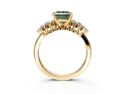 Cluster Engagement Ring Setting for Fancy Green Princess Cut Center with 2-Row Shoulder Clusters and Prong Head in Yellow Gold