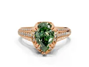 Solitaire Engagement Ring Setting for Fancy Green Pear-Shaped Center with Accented Split Shank and Prong Head in Rose Gold