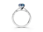 Baguette Engagement Ring Setting for Fancy Blue Round Cut Center with Alternating Bar-Set Band and Prong Head in Platinum