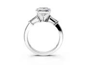 3 Stone Engagement Ring Setting for Princess Cut Center with Channel Baguette Accents and Prong Head in Platinum
