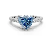 Solitaire Engagement Ring Setting for Fancy Blue Heart-Shaped Center with Channel Accents and Prong Head in Sterling Silver
