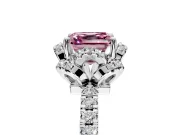 Floral Halo Engagement Ring Setting for Fancy Pink Asscher Cut Center with Pave Band and Prong Head in Platinum