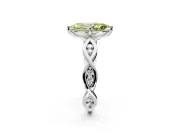Solitaire Engagement Ring Setting for Fancy Yellow Marquise Center with Accented Twist Band and Leaf Prong Head in White Gold