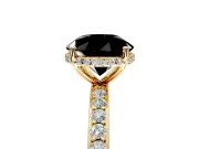 Hidden Halo Engagement Ring Setting for Fancy Black Round Cut Center with Pave Band and Prong Head in Yellow Gold