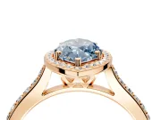 Halo Engagement Ring Setting for Fancy Blue Marquise Center with Pave Accents, Heart Basket and Prong Head in Rose Gold