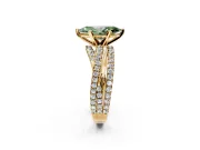 Solitaire Engagement Ring Setting for Fancy Green Marquise Center with Woven 3-Strand Pave Band and Prong Head in Yellow Gold