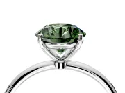 Solitaire Engagement Ring Setting for Fancy Green Round Cut Center with Straight Thin Band and Prong Head in Sterling Silver