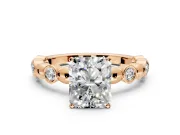 Solitaire Engagement Ring Setting for Radiant Cut Center with Beaded Bezel Station Band and Prong Head in Rose Gold