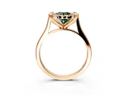 Single Halo Engagement Ring Setting for Fancy Green Round Cut Center with Corner Claws, Plain Band and Prong Head in Rose Gold