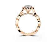Halo Engagement Ring Setting for Round Cut Center with Twist Band and Prong Head in Rose Gold