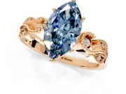 Leaf Engagement Ring Setting for Fancy Blue Marquise Center with Milgrain Accent Band and Prong Head in Rose Gold