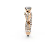 Solitaire Engagement Ring Setting for Cushion Cut Center with Woven 3-Strand Pave Band and Prong Head in Rose Gold