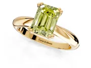 Solitaire Engagement Ring Setting for Fancy Yellow Emerald Cut Center with Reverse Tapered Band and Prong Head in Yellow Gold