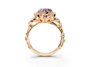 Halo Engagement Ring Setting for Fancy Pink Heart-Shaped Center with Open Scroll Shoulders and Prong Head in Rose Gold