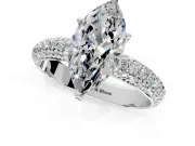 Solitaire Engagement Ring Setting for Marquise Center with Domed Multi-Row Pave Band and Prong Head in Platinum