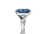 Solitaire Engagement Ring Setting for Fancy Blue Emerald Cut Center with Bezel Station Band and Prong Head in Sterling Silver