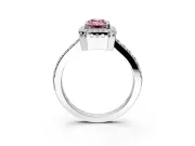 Halo Engagement Ring Setting for Fancy Pink Emerald Cut Center with Inner Milgrain Border and Prong Head in Sterling Silver