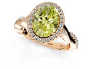 Halo Engagement Ring Setting for Fancy Yellow Oval Center with Twist Band and Prong Head in Rose Gold
