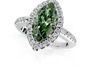 Pave Halo Engagement Ring Setting for Fancy Green Marquise Center with Single Row Pave Band and Prong Head in Sterling Silver
