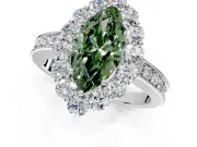 Halo Engagement Ring Setting for Fancy Green Marquise Center with Milgrain Channel Band and Prong Head in Sterling Silver
